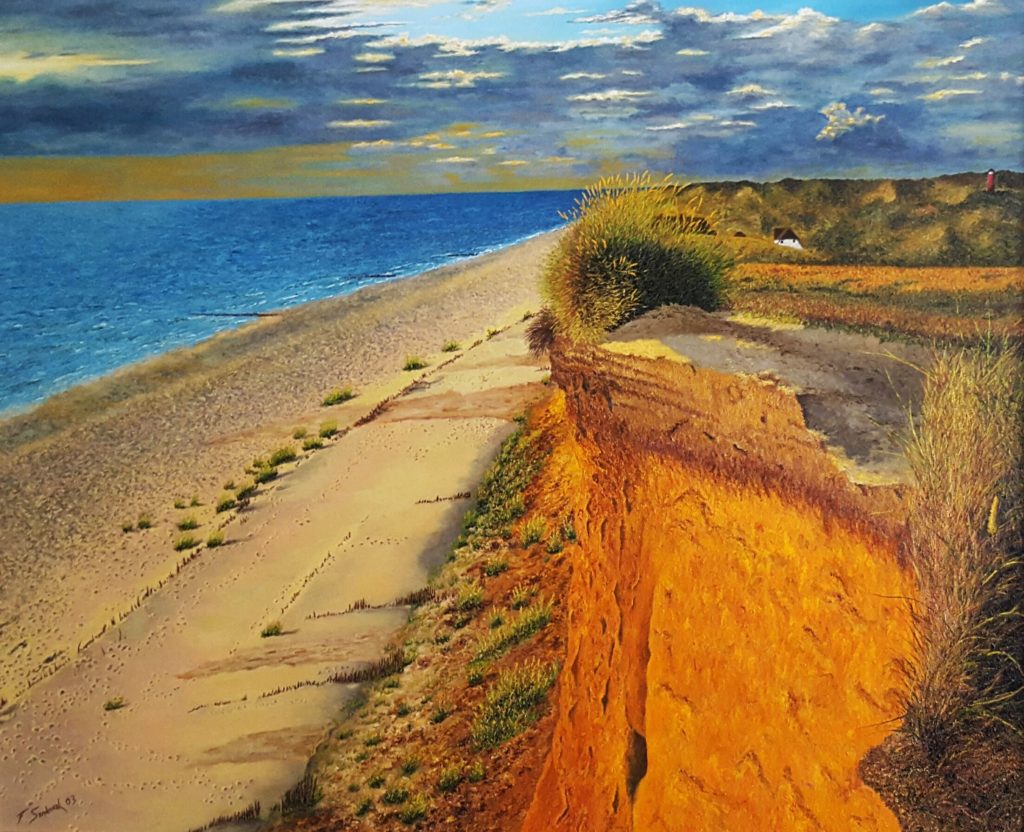 Este lienzo destaca por los colores amarillos y rojizos al incidir el sol en el llamado Acantilado Rojo, situado en la Isla de Sylt, en Alemania.