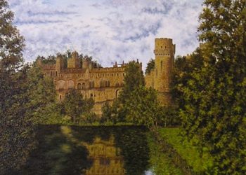 En la pintura se pretende destacar el reflejo de este famoso Castillo de Warwick sobre el agua así como el cielo nuboso con las nubes algodonadas.