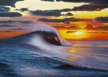 Atardecer en el mundo azul es un lienzo donde cobra mucha fuerza los reflejos del mar y el sol en su ocaso, consiguiendo una luminosidad con mucha fuerza.